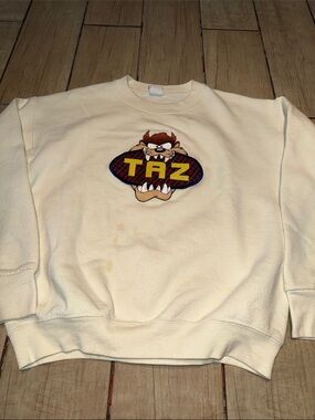 Warner Bros. Cream Taz Plaid Logo Sweatshirt